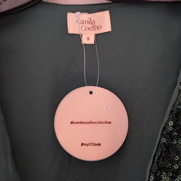 NWT Camila Coelho CeCe Shiny Green Sequin Bodysuit Top, size S - Picture 3 of 6